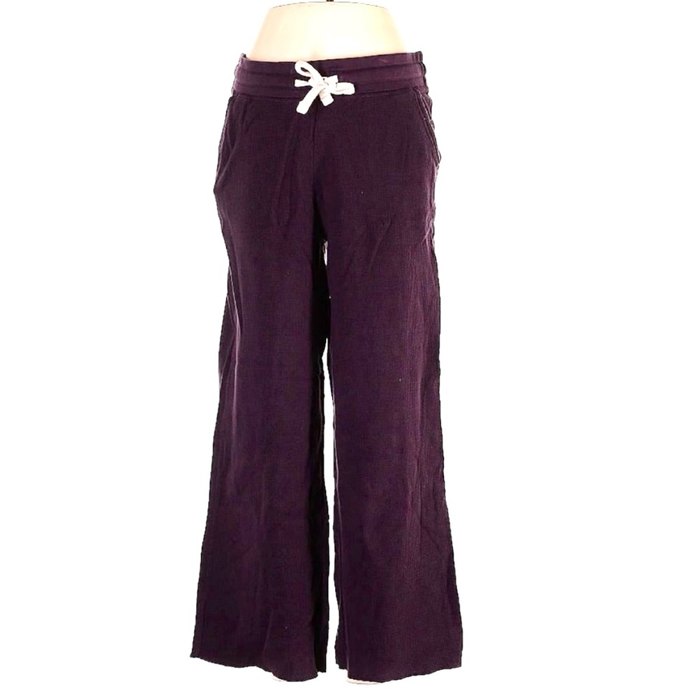Pact Waffle Knit 100% Organic Cotton Wide Leg Drawstring Plum Purple Pant Medium